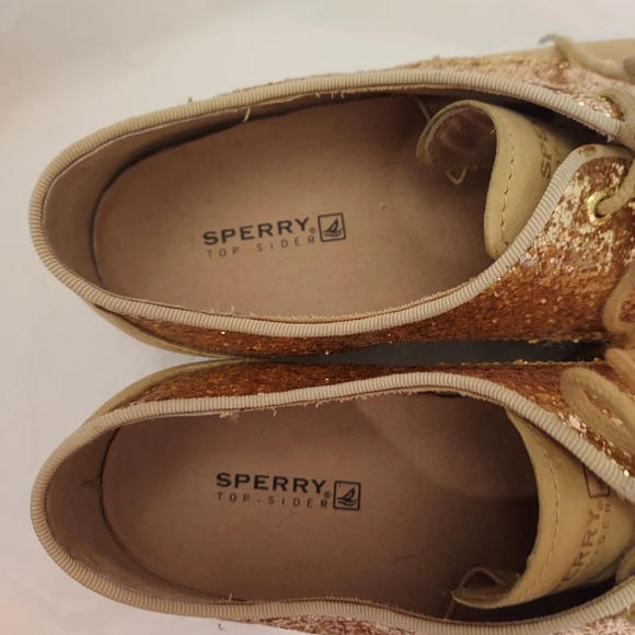 Sperry Top-Sider Beige and Gold Sequin Glitter Lace Up Oxford Shoes in Size 8.5M - Picture 8 of 11